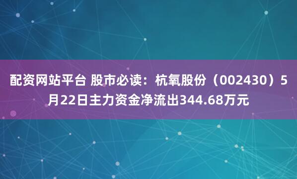 配资网站平台 股市必读：杭氧股份（002430）5月22日主力资金净流出344.68万元